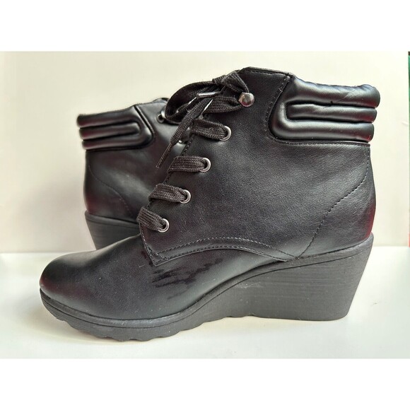 Bongo Willow woman size 10 M black lace up wedge booties casual ankle boots. - Picture 4 of 11